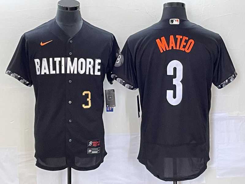Mens Baltimore Orioles #3 Jorge Mateo Number Black 2023 City Connect Flex Base Jersey